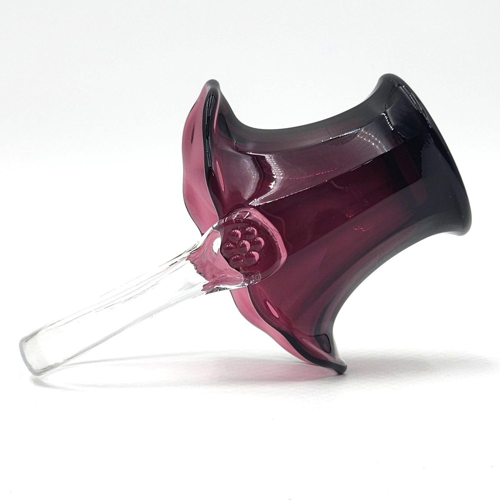 Mosser Amethyst Purple Glass Mini Basket Clear Handle Embossed M 7.5in Repaired - Picture 11 of 12